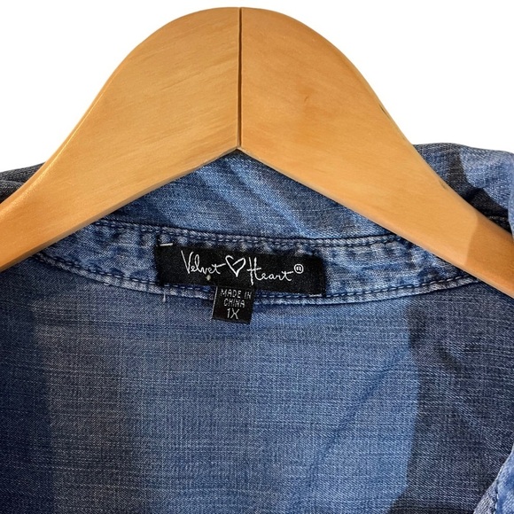 Velvet Heart Chambray Shirt Dress Plus Size 1X Collared Pockets Knee Length Blue - Picture 7 of 7